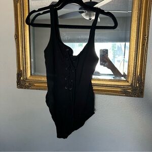 Black Lace-Up Women's Bodysuit